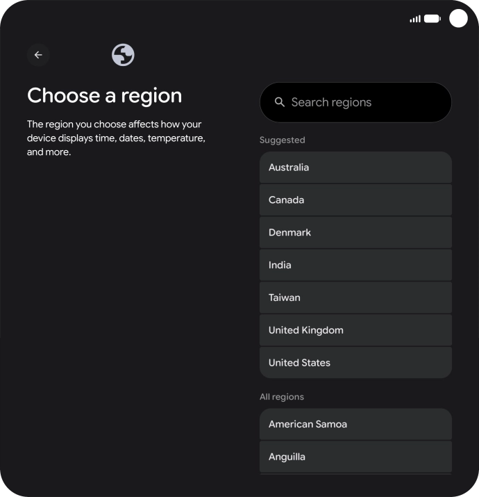 Press the required country or area.