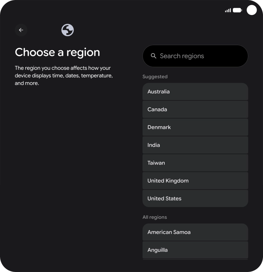 Press the required country or area.