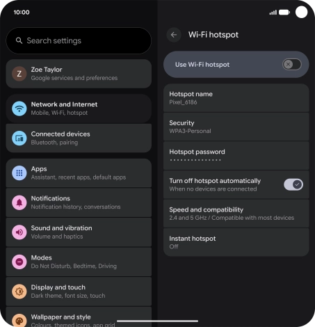 Press Hotspot password and key in the required password.