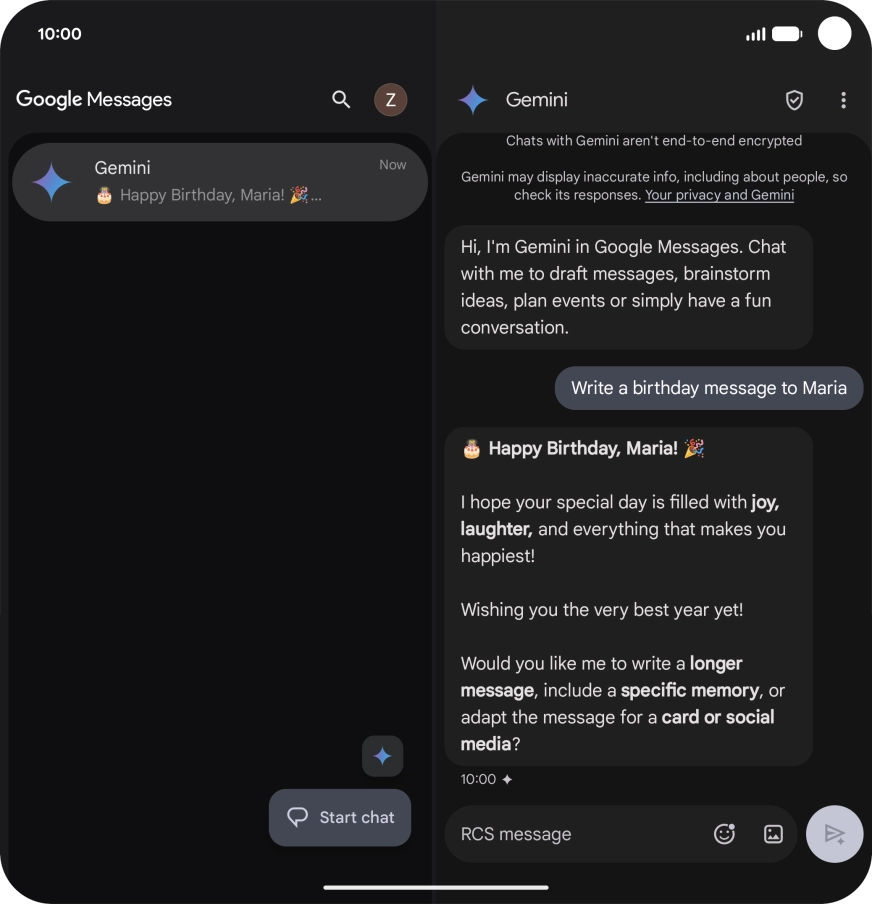 The text suggestion from Gemini is displayed.