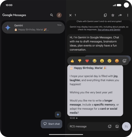 Press and hold the text suggestion from Gemini. Follow the instructions on the screen to use the text suggestion.