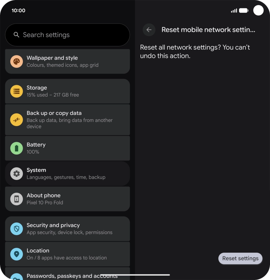 Press Reset settings.