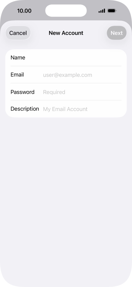 Press Password and key in the password for your email account.