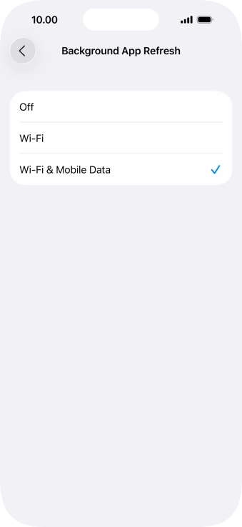 To turn off background refresh of apps, press Off.