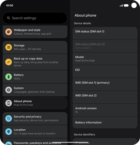 Your phone's software version is displayed below Android version.