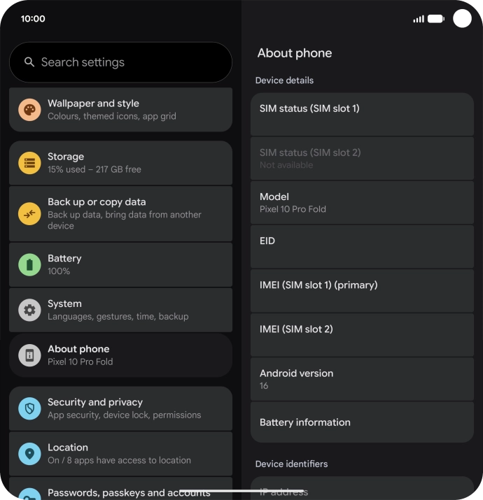 Your phone's software version is displayed below Android version.