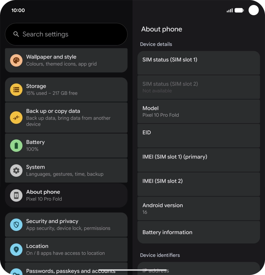 Your phone's software version is displayed below Android version.