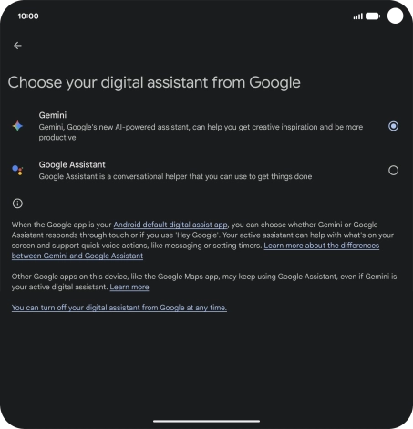 Press the required voice control assistant.