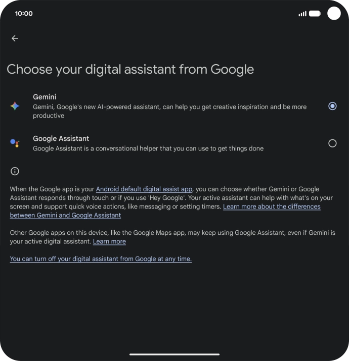 Press the required voice control assistant.