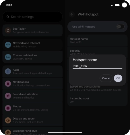 Key in the required Wi-Fi hotspot name and press OK.