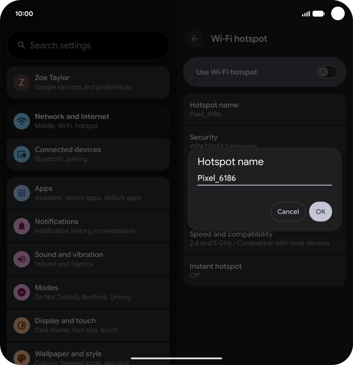 Key in the required Wi-Fi hotspot name and press OK.
