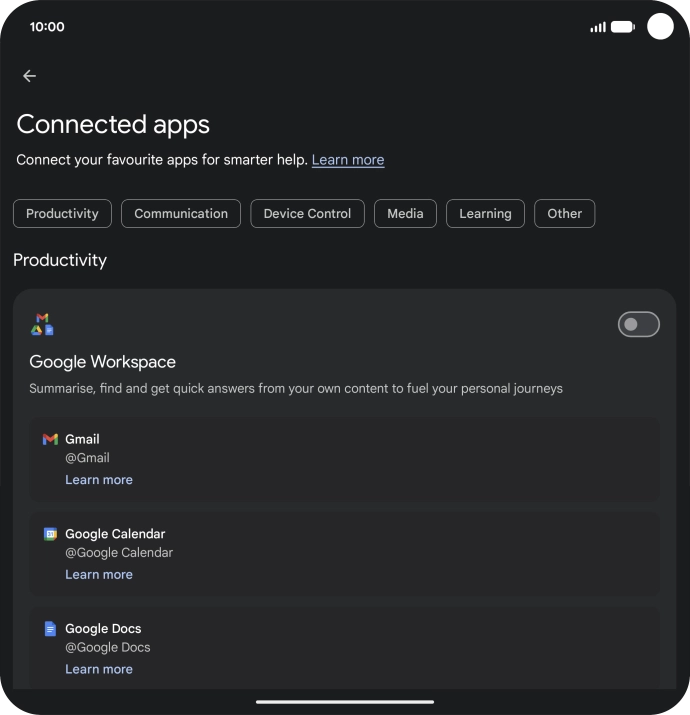 Press the indicator next to the required extension to turn on the function.
