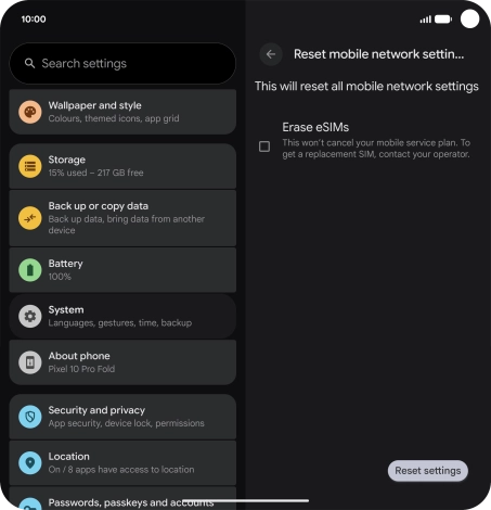 Press Reset settings.