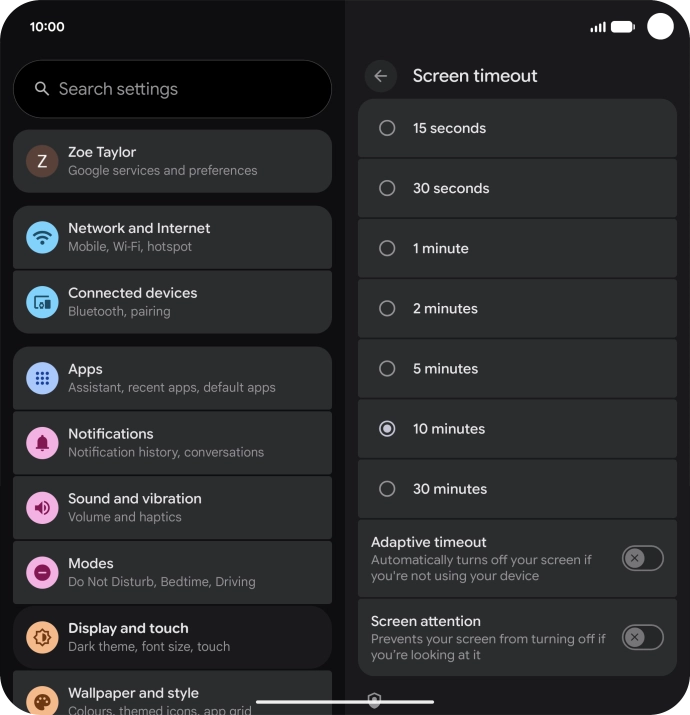 Press the required setting.