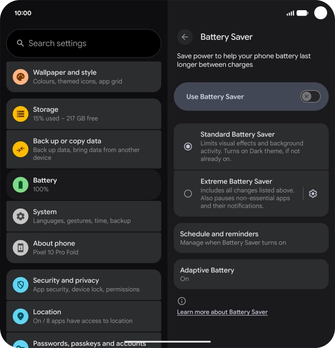 Press the required settings to turn them on or off.