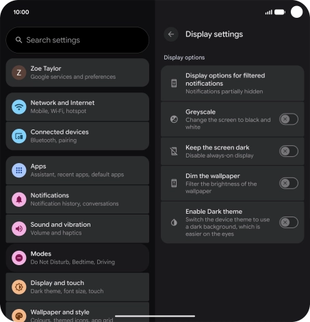 Press the required setting to turn display of the selected notification types on or off.