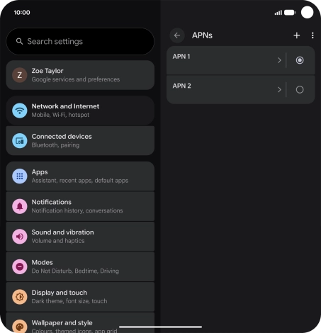 Press the field next to the data connection to activate it.