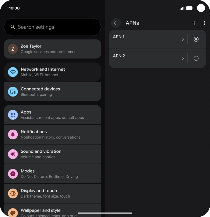 Press the field next to the data connection to activate it.
