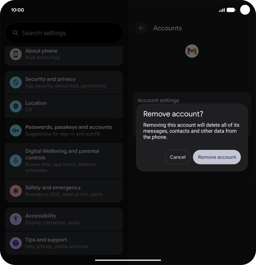 Press Remove account.