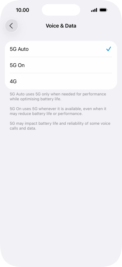 To turn on automatic switch between 5G and 4G, press 5G Auto.