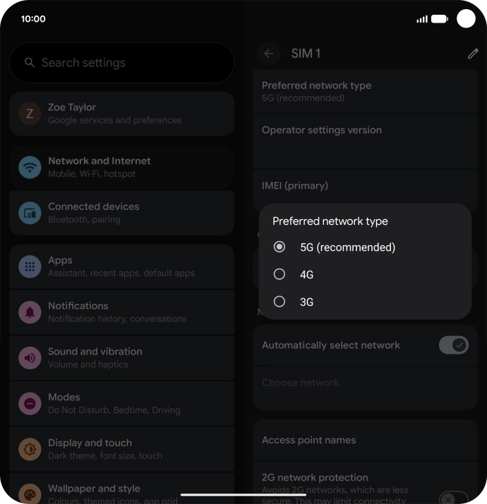 Press the required network mode.