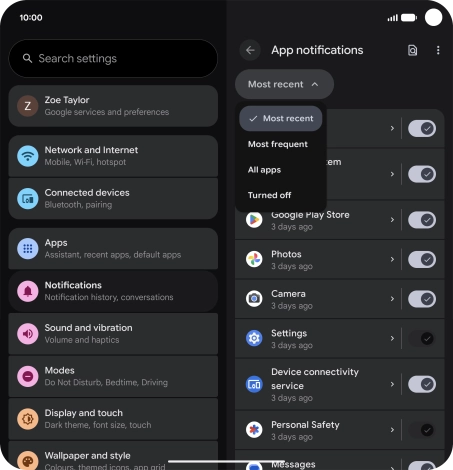 Press the required setting.