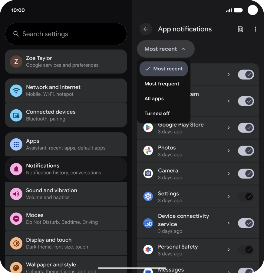 Press the required setting.