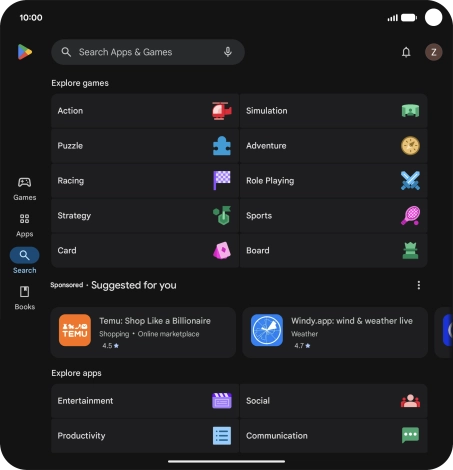 Press the search field.
