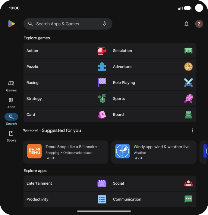 Press the search field.