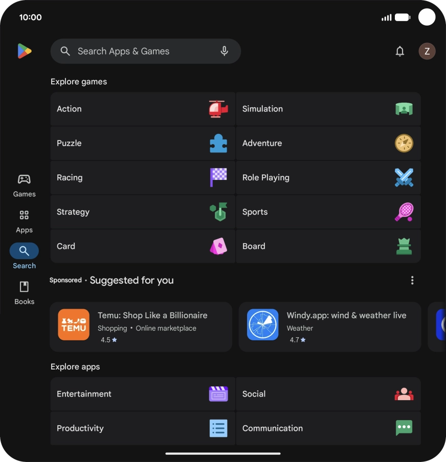 Press the search field.