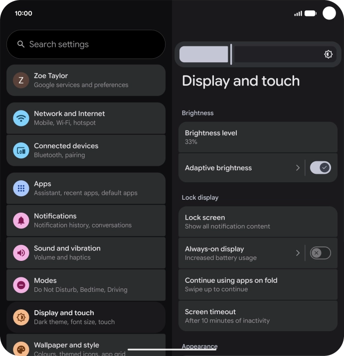 Drag the indicator right or left to set the brightness manually.