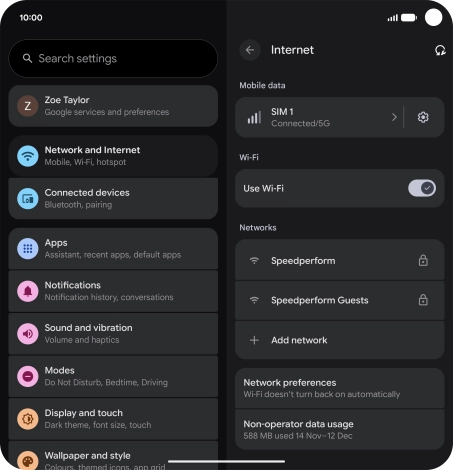 Press the required Wi-Fi network.