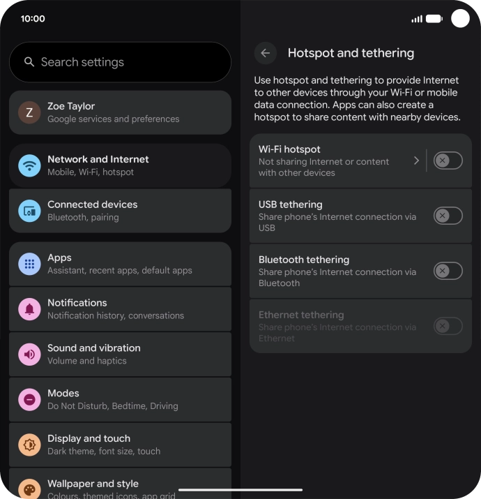 Press Wi-Fi hotspot.