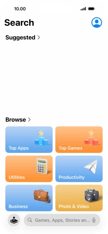 Press the search field and key in the name or subject of the required app.