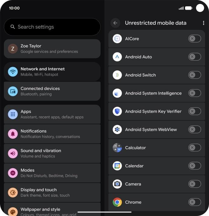 Press the indicators next to the required apps to turn the function on or off. Press the indicators next to the required apps to turn the function on or off.