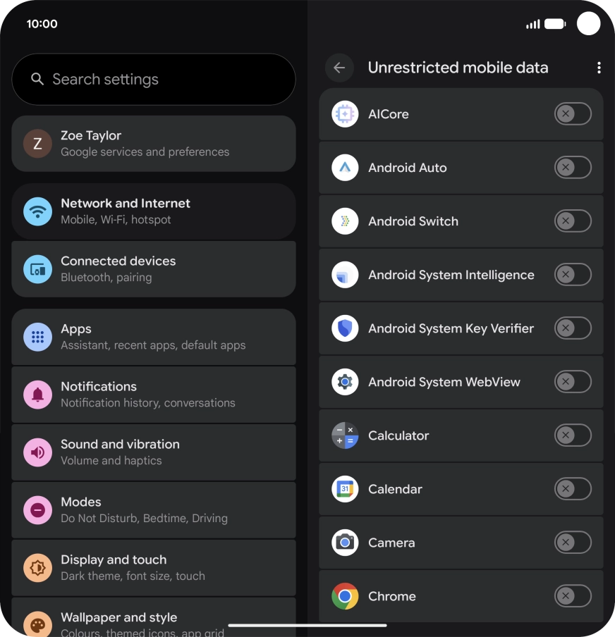 Press the indicators next to the required apps to turn the function on or off. Press the indicators next to the required apps to turn the function on or off.