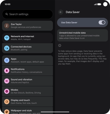 Press Unrestricted mobile data. Press Unrestricted mobile data.