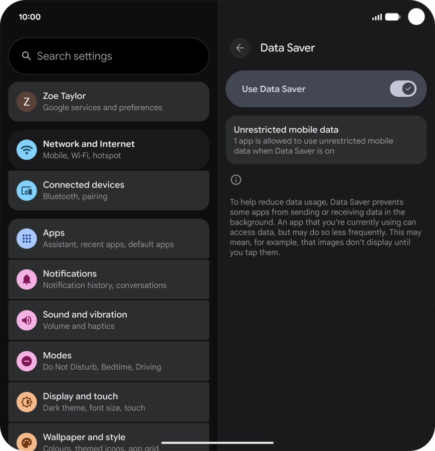 Press Unrestricted mobile data. Press Unrestricted mobile data.