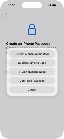 Follow the instructions on the screen to turn on use of phone lock code or press Don't Use Passcode.