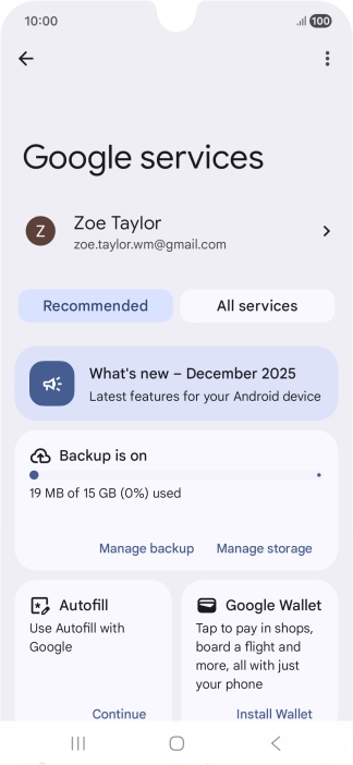 Press Manage backup.