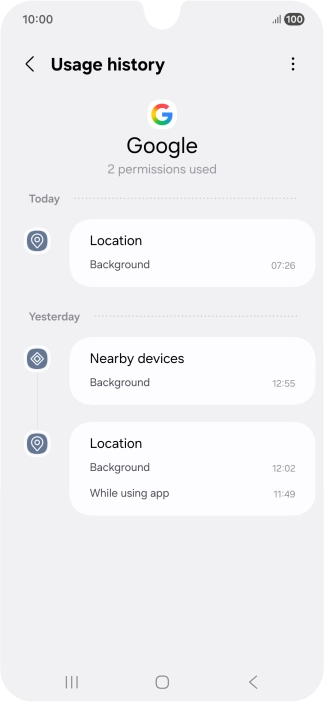 The app activity for the selected app is displayed.