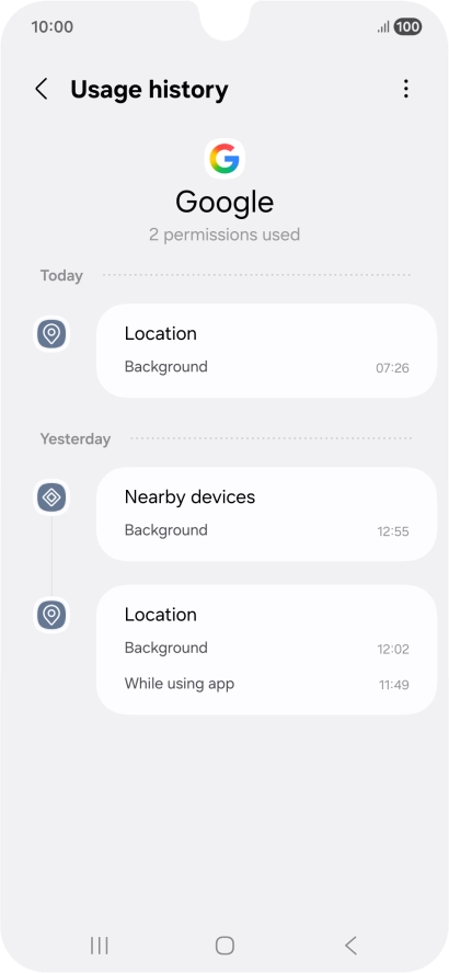 The app activity for the selected app is displayed.