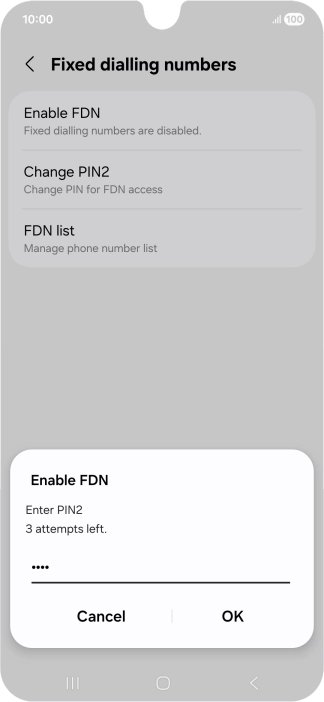 Key in your PIN2 and press OK. The default PIN2 is 1111.