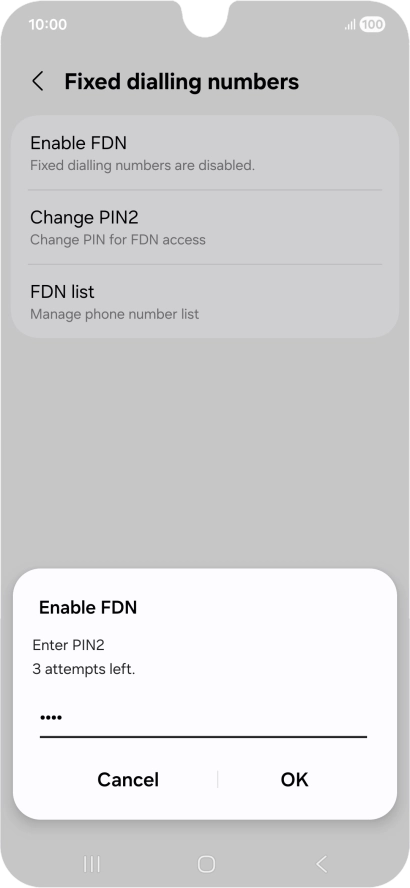 Key in your PIN2 and press OK. The default PIN2 is 1111.