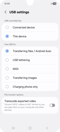 Press Transferring files / Android Auto.