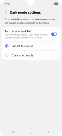 Press the required setting.