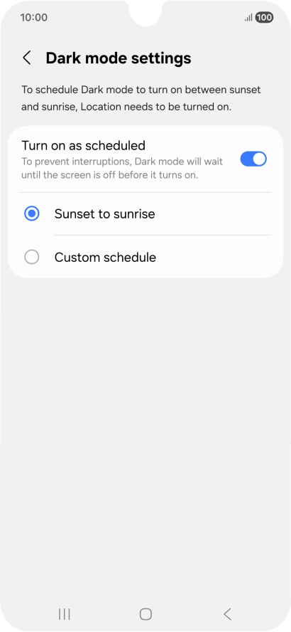 Press the required setting.