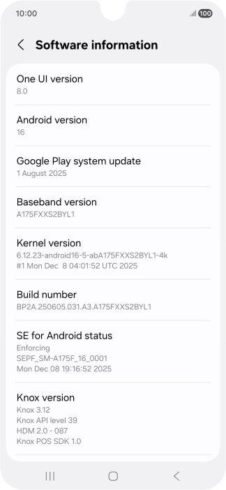 Your phone's software version is displayed below Android version.