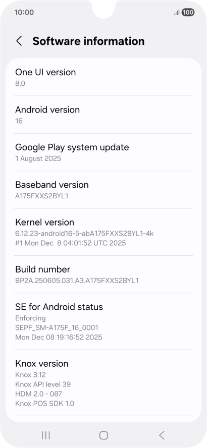 Your phone's software version is displayed below Android version.
