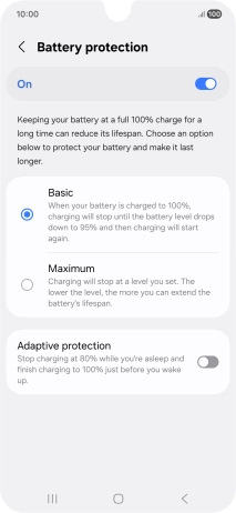 Press the required setting.